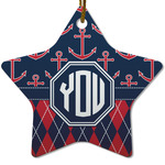 Anchors & Argyle Star Ceramic Ornament w/ Monogram