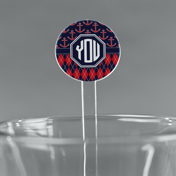 Custom Anchors & Argyle 7" Round Plastic Stir Sticks - Clear (Personalized)