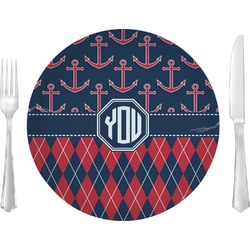 Anchors & Argyle Glass Lunch / Dinner Plate 10" (Personalized)