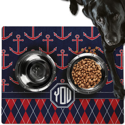 Anchors & Argyle Dog Food Mat - Large w/ Monogram