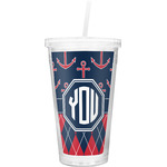 Anchors & Argyle Double Wall Tumbler with Straw (Personalized)