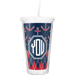 Anchors & Argyle Double Wall Tumbler with Straw (Personalized)