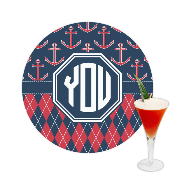 Custom Anchors & Argyle Printed Drink Topper -  2.5" (Personalized)