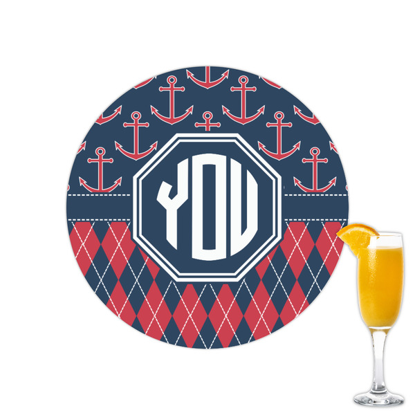 Custom Anchors & Argyle Printed Drink Topper - 2.15" (Personalized)