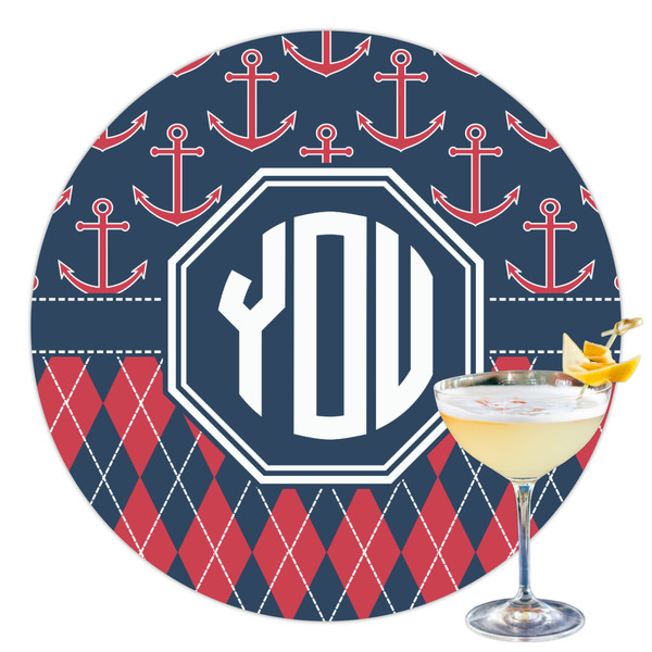 Custom Anchors & Argyle Printed Drink Topper - 3.5" (Personalized)