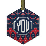 Anchors & Argyle Flat Glass Ornament - Hexagon w/ Monogram