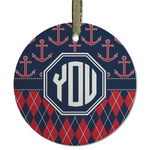 Anchors & Argyle Flat Glass Ornament - Round w/ Monogram