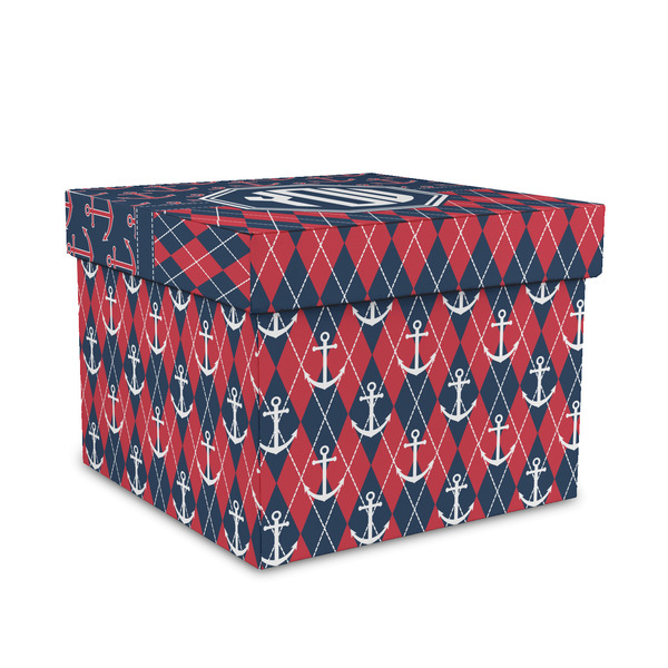 Custom Anchors & Argyle Gift Box with Lid - Canvas Wrapped - Medium (Personalized)