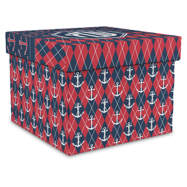 Custom Anchors & Argyle Gift Box with Lid - Canvas Wrapped - X-Large (Personalized)