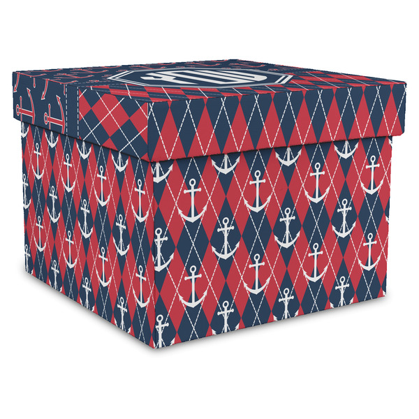 Custom Anchors & Argyle Gift Box with Lid - Canvas Wrapped - XX-Large (Personalized)