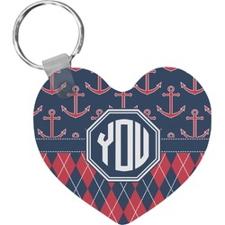 Anchors & Argyle Heart Plastic Keychain w/ Monogram