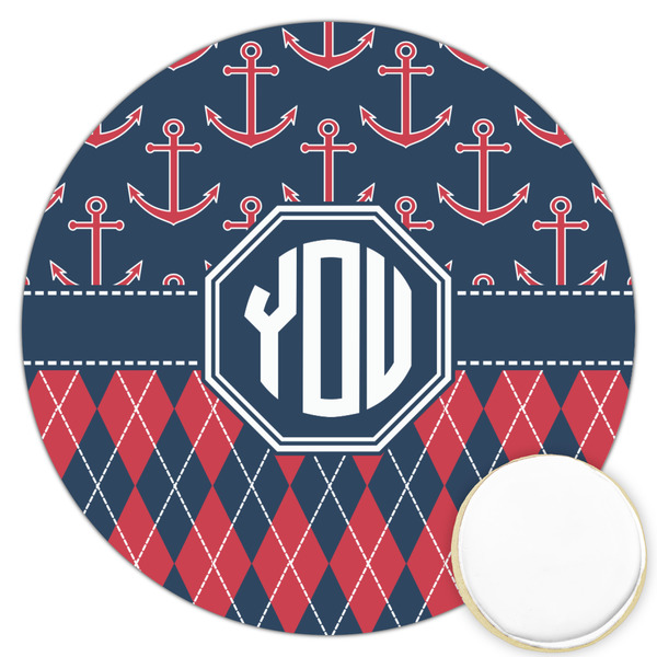 Custom Anchors & Argyle Printed Cookie Topper - 3.25" (Personalized)