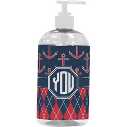 Anchors & Argyle Plastic Soap / Lotion Dispenser (16 oz - Large - White) (Personalized)