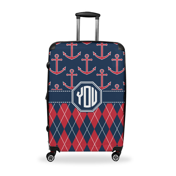 Custom Anchors & Argyle Suitcase - 28" Large - Checked w/ Monogram