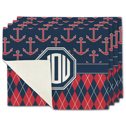 Anchors & Argyle Single-Sided Linen Placemat - Set of 4 w/ Monogram