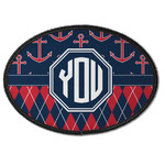 Anchors & Argyle Iron On Oval Patch w/ Monogram