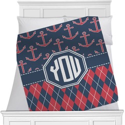 Anchors & Argyle Minky Blanket - Twin / Full - 80"x60" - Single Sided (Personalized)