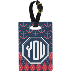 Anchors & Argyle Plastic Luggage Tag - Rectangular w/ Monogram