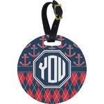 Anchors & Argyle Plastic Luggage Tag - Round (Personalized)