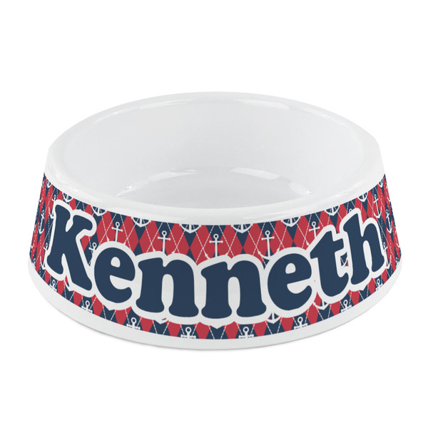 Custom Anchors & Argyle Plastic Dog Bowl - Small (Personalized)