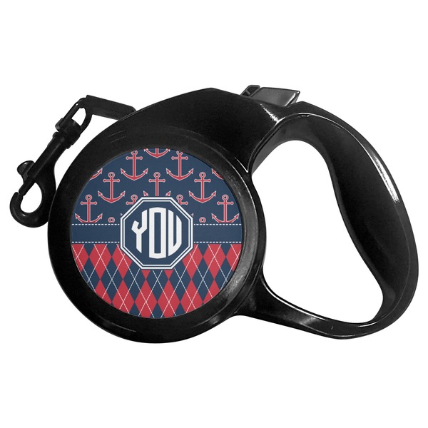 Custom Anchors & Argyle Retractable Dog Leash - Small (Personalized)