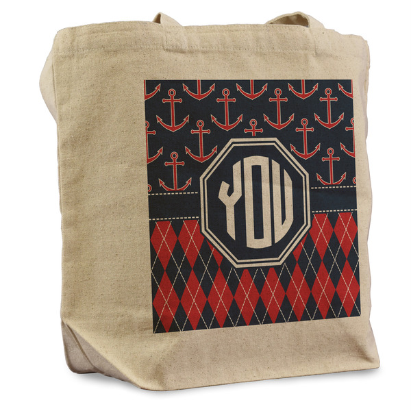 Custom Anchors & Argyle Reusable Cotton Grocery Bag (Personalized)