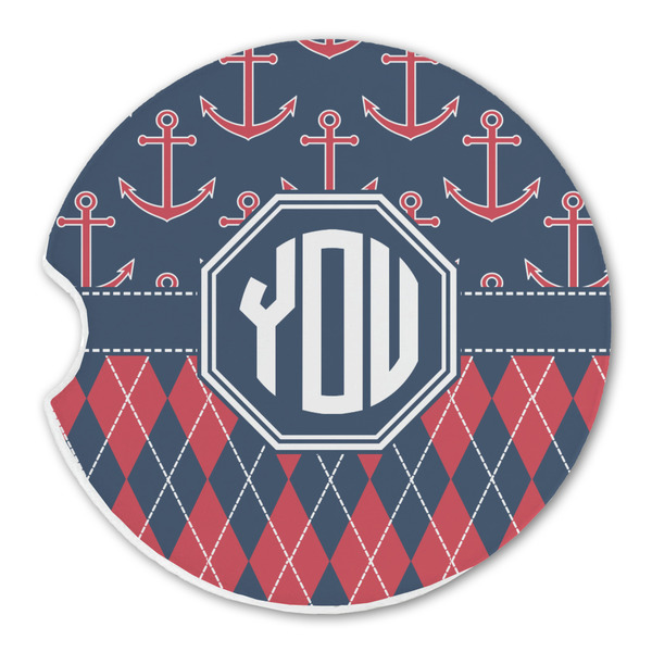 Custom Anchors & Argyle Sandstone Car Coaster - Single (Personalized)