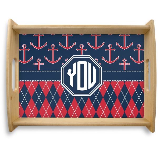 Custom Anchors & Argyle Natural Wooden Tray - Large (Personalized)