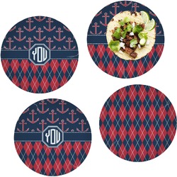 Anchors & Argyle Set of 4 Glass Lunch / Dinner Plate 10" (Personalized)