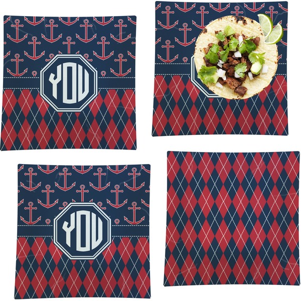 Custom Anchors & Argyle Set of 4 Glass Square Lunch / Dinner Plate 9.5" (Personalized)