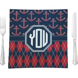 Anchors & Argyle Glass Square Lunch / Dinner Plate 9.5" (Personalized)