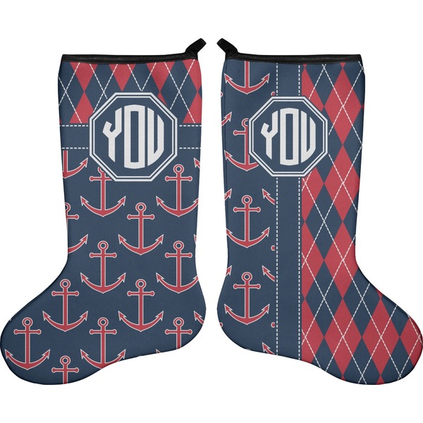 Custom Anchors & Argyle Holiday Stocking - Double-Sided - Neoprene (Personalized)