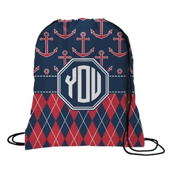 Anchors & Argyle Drawstring Backpack - Large (Personalized)