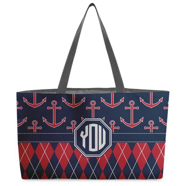 Custom Anchors & Argyle Beach Totes Bag - w/ Black Handles (Personalized)