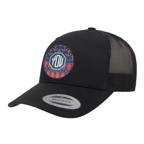 Custom Anchors & Argyle Trucker Hat - Black (Personalized)