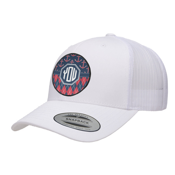 Custom Anchors & Argyle Trucker Hat - White (Personalized)