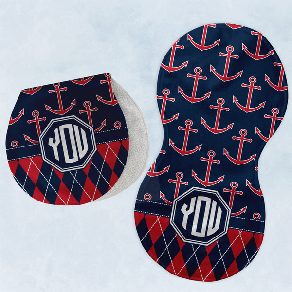 Custom Anchors & Argyle Burp Pads - Velour - Set of 2 w/ Monogram