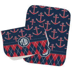 Anchors & Argyle Burp Cloths - Fleece - Set of 2 w/ Monogram