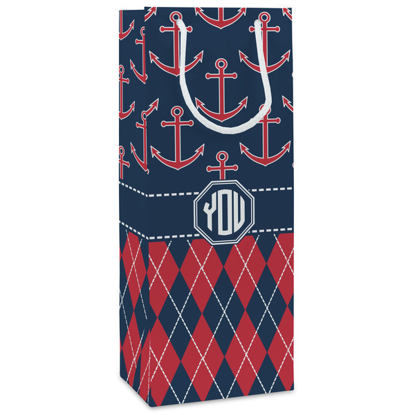 Custom Anchors & Argyle Wine Gift Bags - Matte (Personalized)