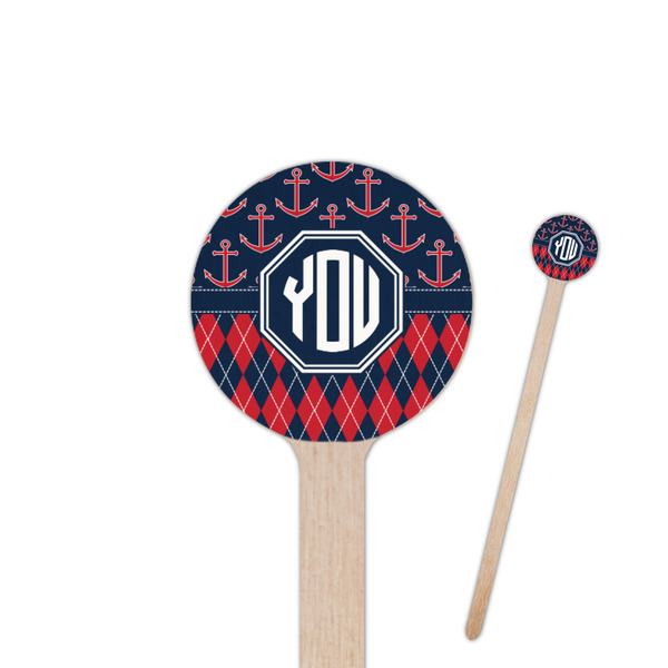 Custom Anchors & Argyle 7.5" Round Wooden Stir Sticks - Double Sided (Personalized)