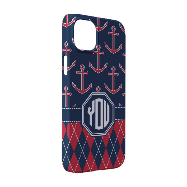 Custom Anchors & Argyle iPhone Case - Plastic - iPhone 14 Pro (Personalized)