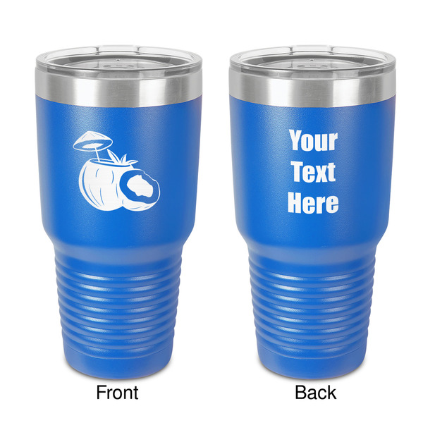 Custom Coconut and Leaves 30 oz Stainless Steel Tumbler - Royal Blue - Double-Sided (Personalized)