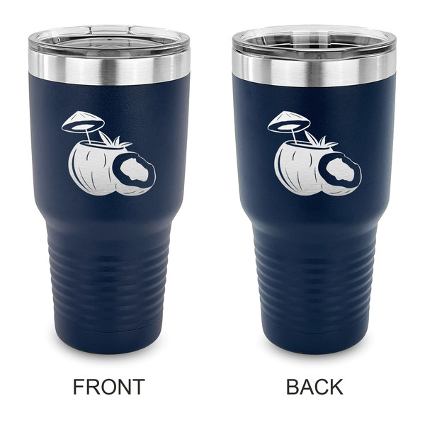 Custom Coconut and Leaves 30 oz Stainless Steel Tumbler - Navy - Double Sided (Personalized)