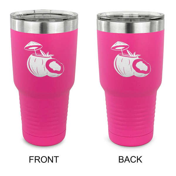 Custom Coconut and Leaves 30 oz Stainless Steel Tumbler - Pink - Double Sided (Personalized)