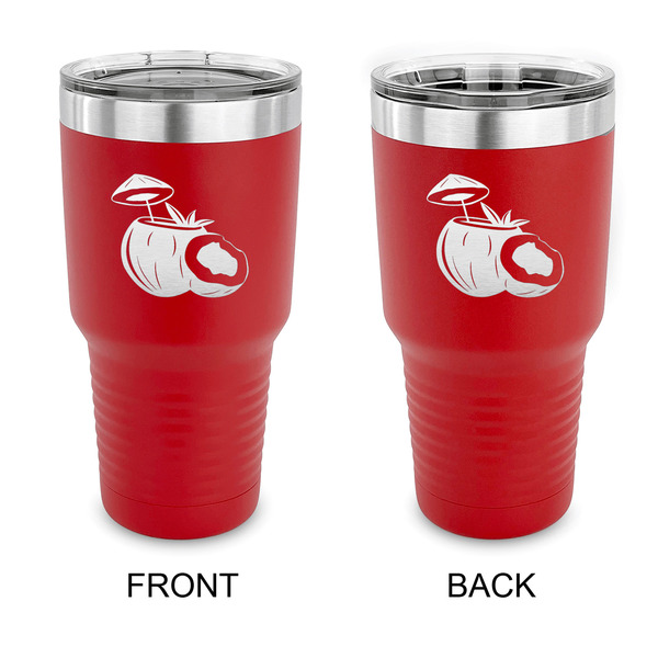 Custom Coconut and Leaves 30 oz Stainless Steel Tumbler - Red - Double Sided (Personalized)