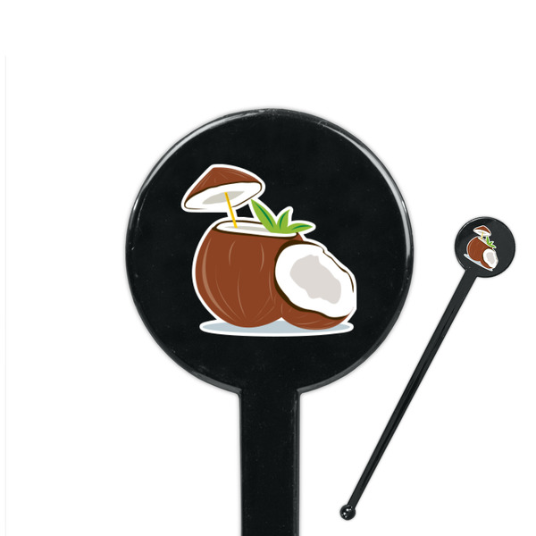 Custom Coconut and Leaves 7" Round Plastic Stir Sticks - Black - Double Sided