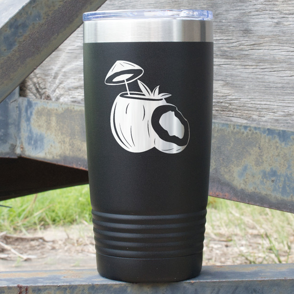 Custom Coconut and Leaves 20 oz Stainless Steel Tumbler - Black - Double Sided (Personalized)