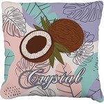 Coconut and Leaves Faux-Linen Throw Pillow 16" w/ Name or Text