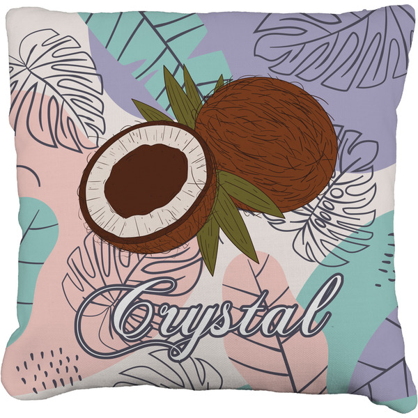 Custom Coconut and Leaves Faux-Linen Throw Pillow (Personalized)