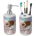 Coconut and Leaves Ceramic Bathroom Accessories Set (Personalized)